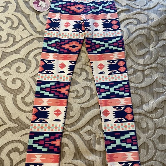 NWT Mallory May Girl's Long Sleeve Pant Set Navy Pink Flower Aztec Print Size 8 - Picture 7 of 10